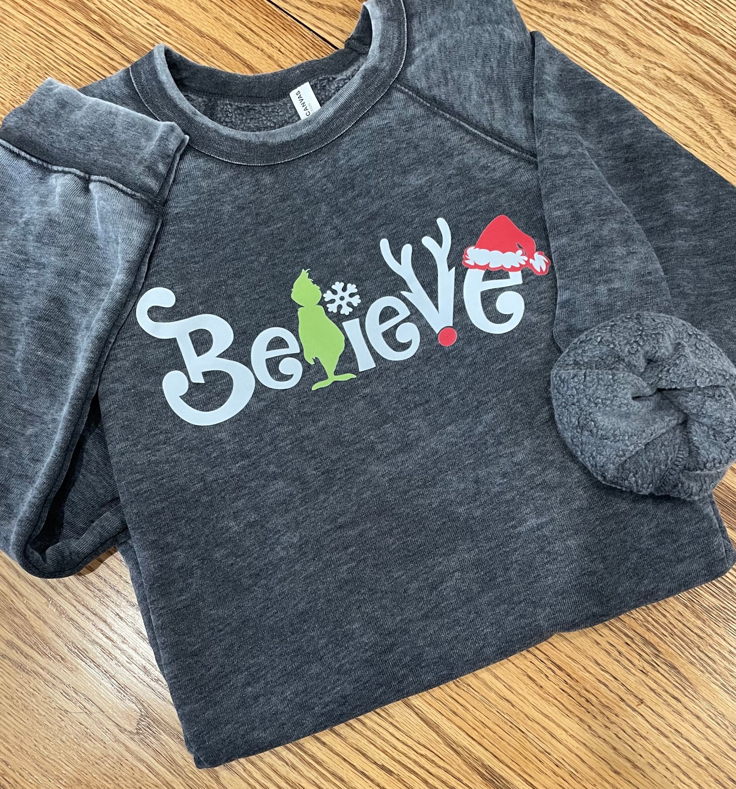 Believe ACID WASH Bella Canvas Fleece Crew Raglan Sweatshirt
