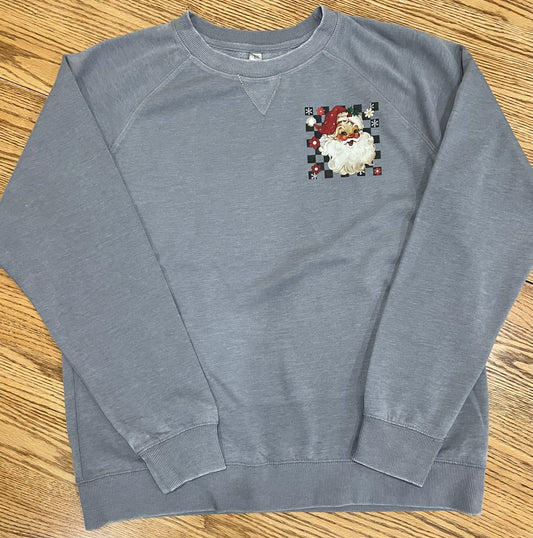 Checkered Retro Santa (Gray) Vintage Fleece Crew