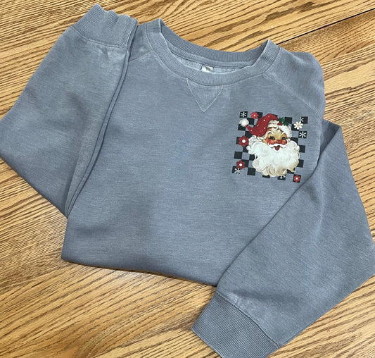 Checkered Retro Santa (Gray) Vintage Fleece Crew