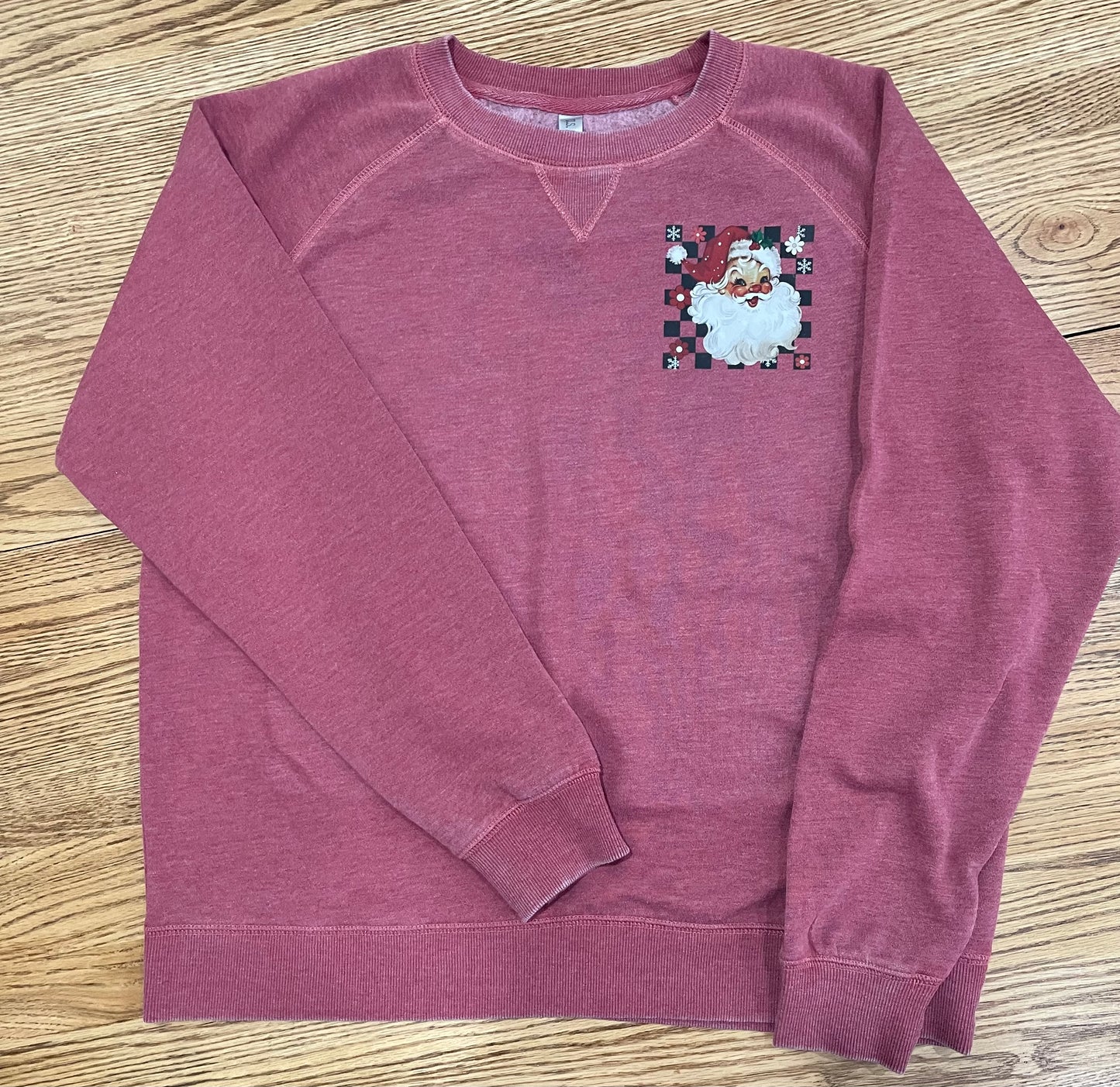 Checkered Retro Santa (Mauve) Vintage Fleece Crew