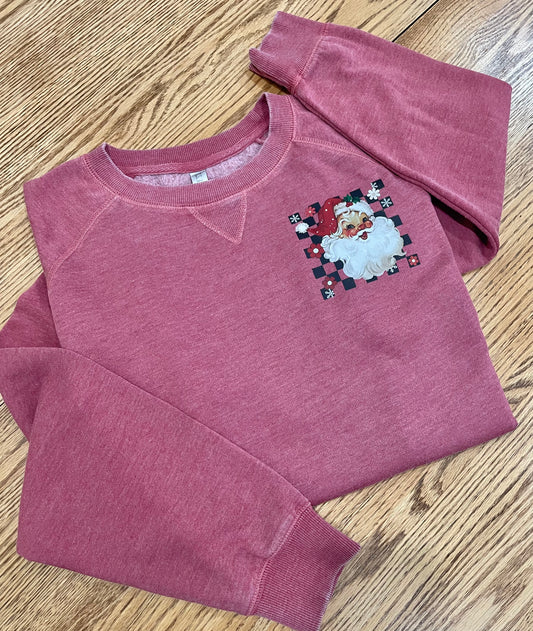 Checkered Retro Santa (Mauve) Vintage Fleece Crew