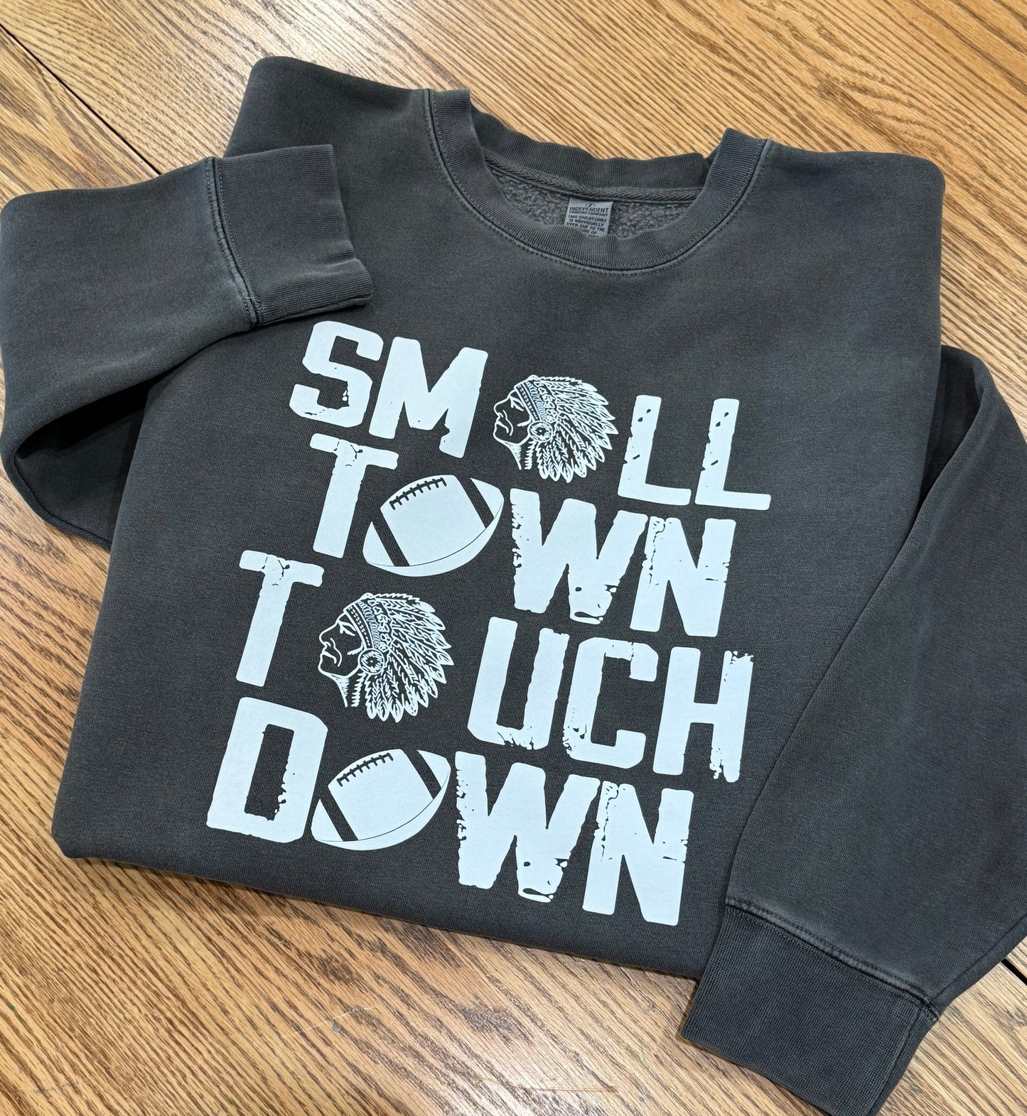Small Town Touch Down BLACK Independent Trading Co. - Midweight Pigment-Dyed Crewneck Sweatshirt