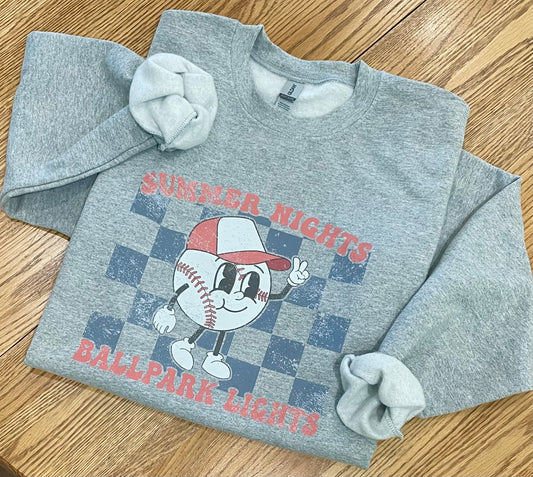 Retro Summer Nights Ballpark Lights Heavy Blend™ Adult Crewneck Sweatshirt