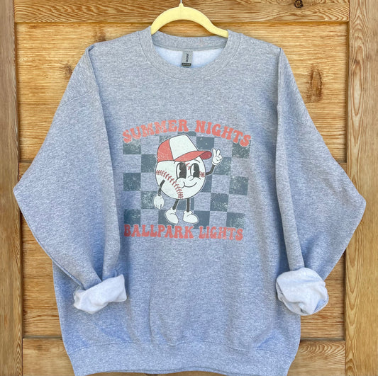 Retro Summer Nights Ballpark Lights Heavy Blend™ Adult Crewneck Sweatshirt