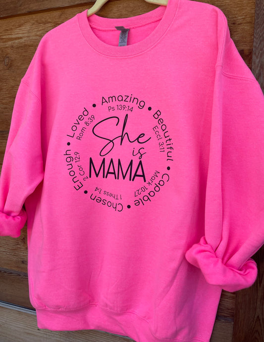 She is Bible Verses Heavy Blend™ Adult Crewneck Sweatshirt (Customize & Choose: MAMA, MOM, GRANDMA, NANA, MIMI + GIGI)