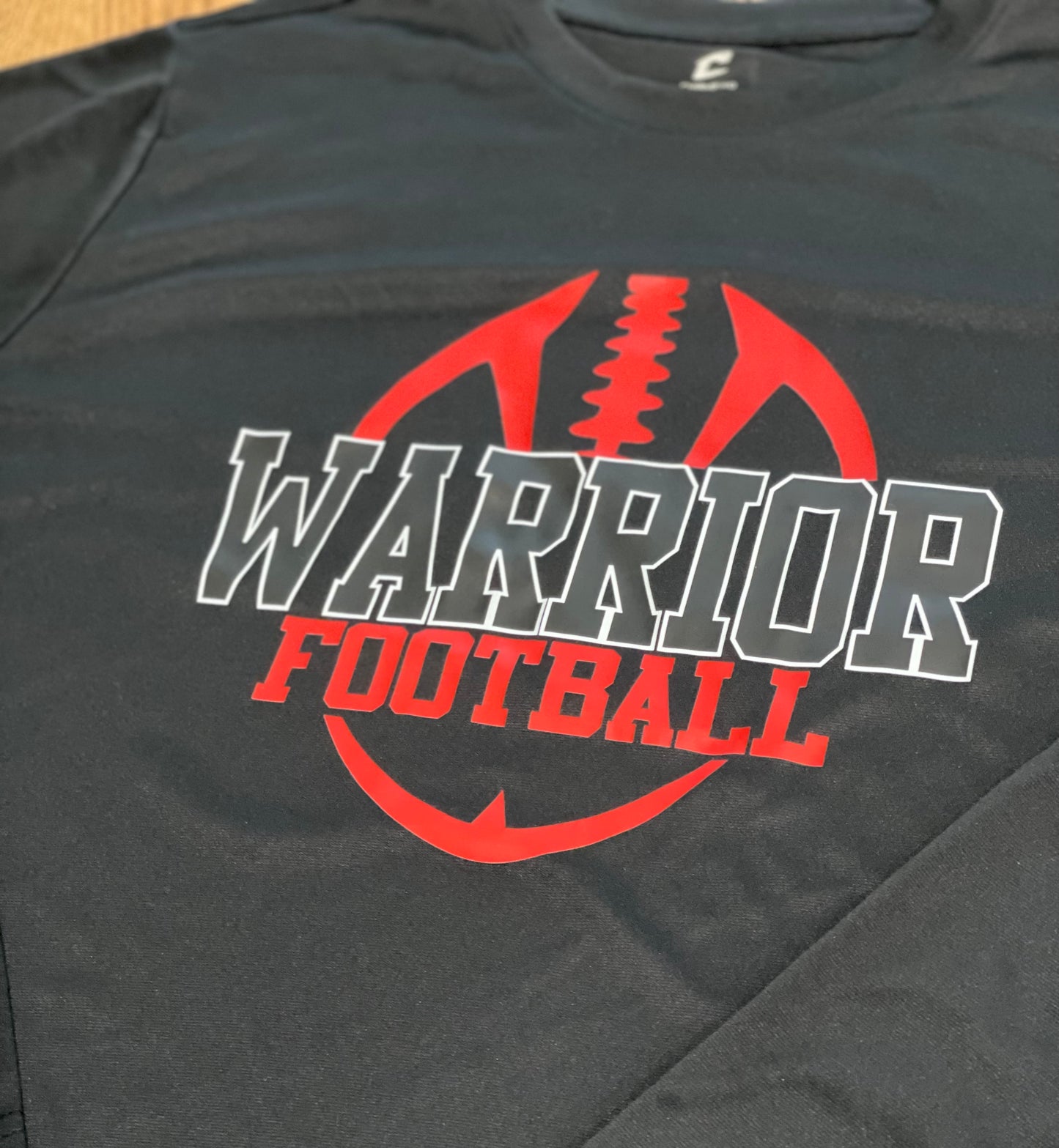 Warrior Football Design Front+Nape of neck/back collar: Small Warrior Head logo Dri Fit Long Sleeve T Shirt