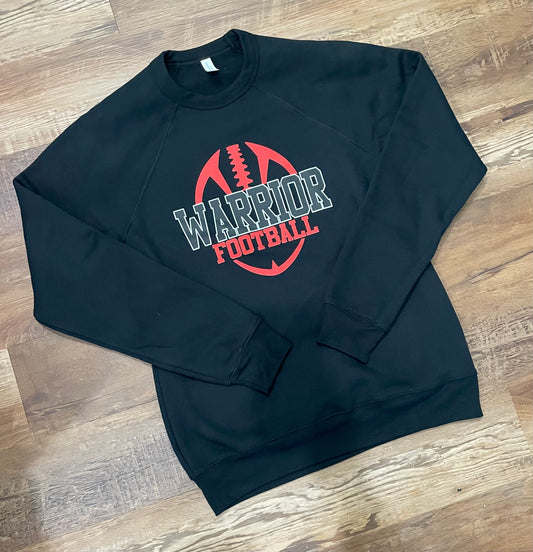 NM Warrior Football Bella Canvas Fleece Crew Raglan Sweatshirt (Small Warrior Head back collar)