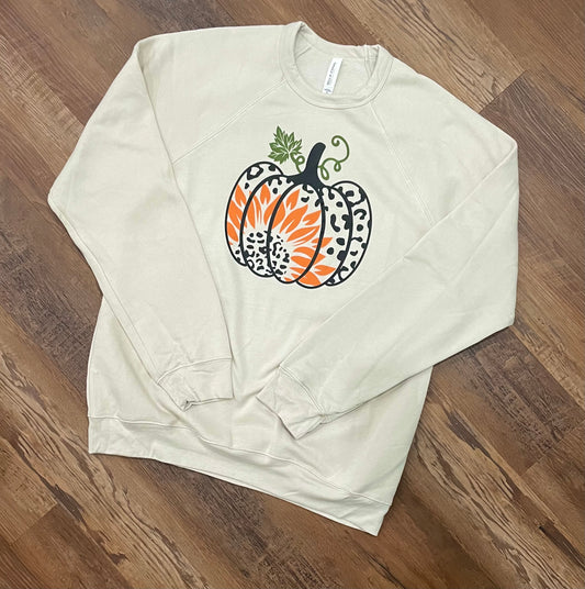 Leopard Pumpkin Bella Canvas Fleece Crew Raglan Sweatshirt