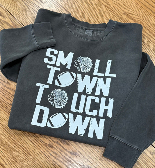Small Town Touch Down BLACK Independent Trading Co. - Midweight Pigment-Dyed Crewneck Sweatshirt