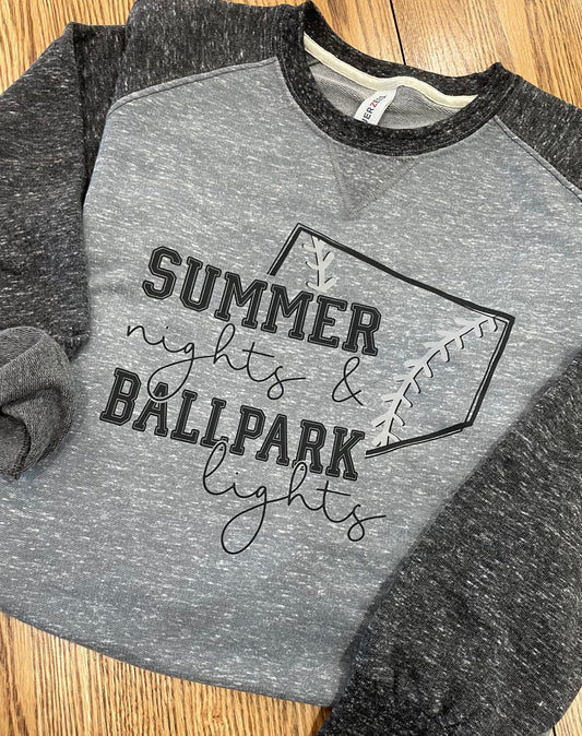 Summer Nights + Ballpark Lights JERZEES® Gray/Black Snow Heather Unisex Raglan Crew